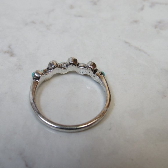 Turquoise Lined Silver Tone Ring Size 9 - Picture 7 of 7